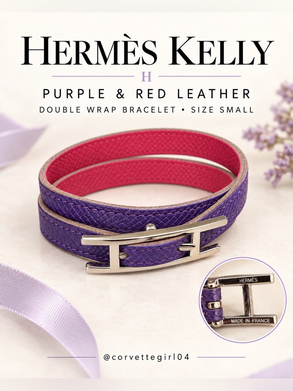 Hermes Kelly Purple and Red Leather Double Wrap Bracelet. 💜 (S)